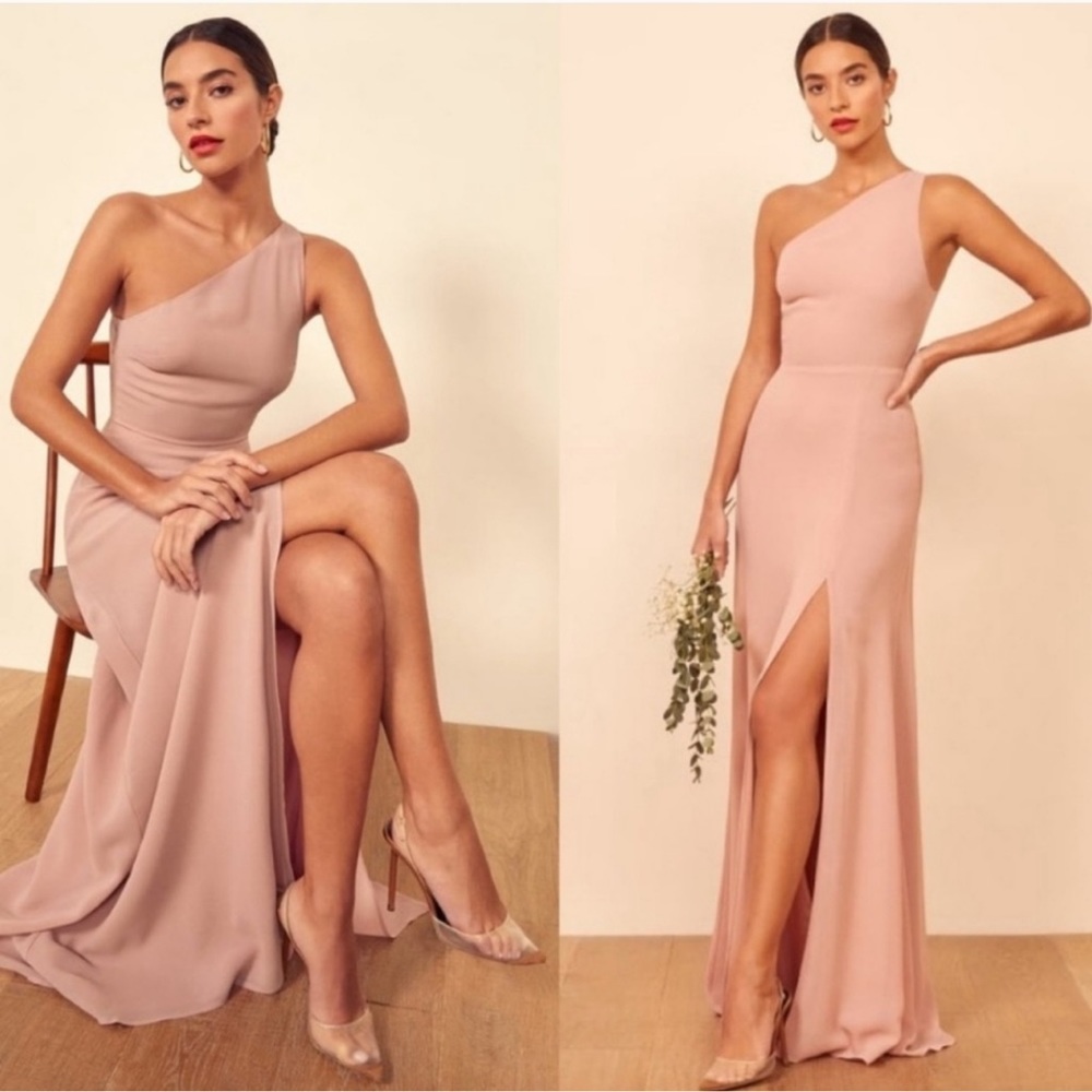 Reformation One-Shoulder Maxi Dress in Dusty Rose